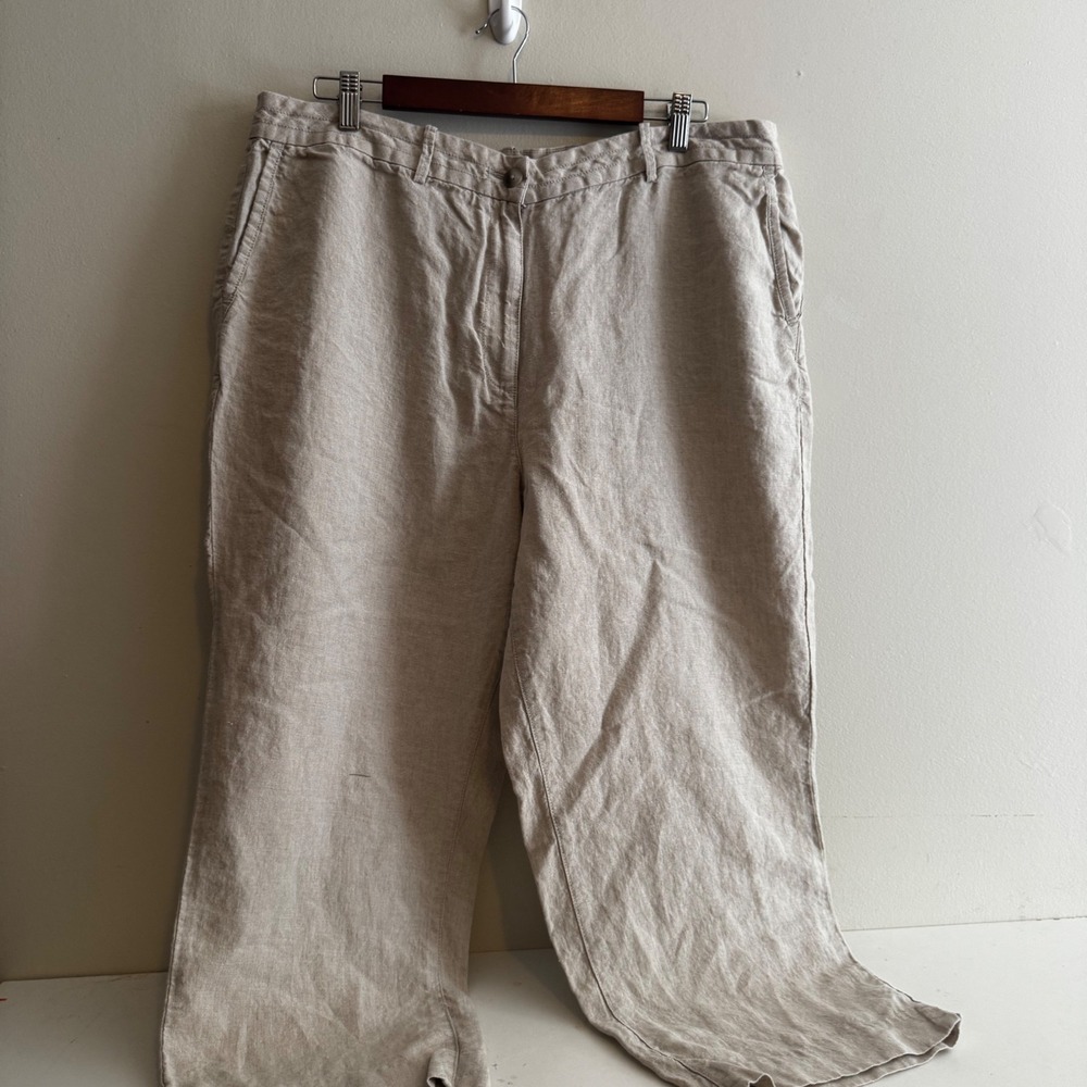 LL Bean Women's 20 Regular Classic Fit 100% Linen Pants Beige Cottagecore